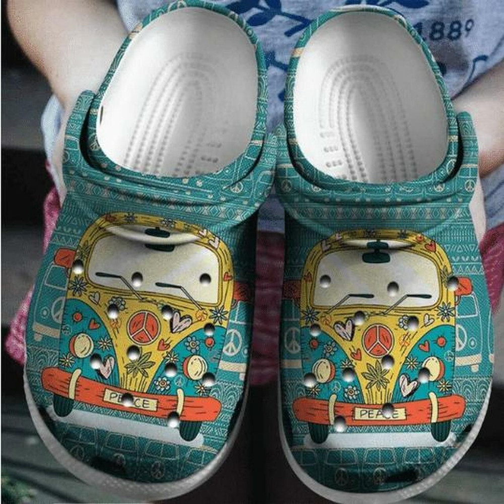 Love Bus Hippie Vans Personalized 12 Gift For Lover Rubber clog Crocs Shoes