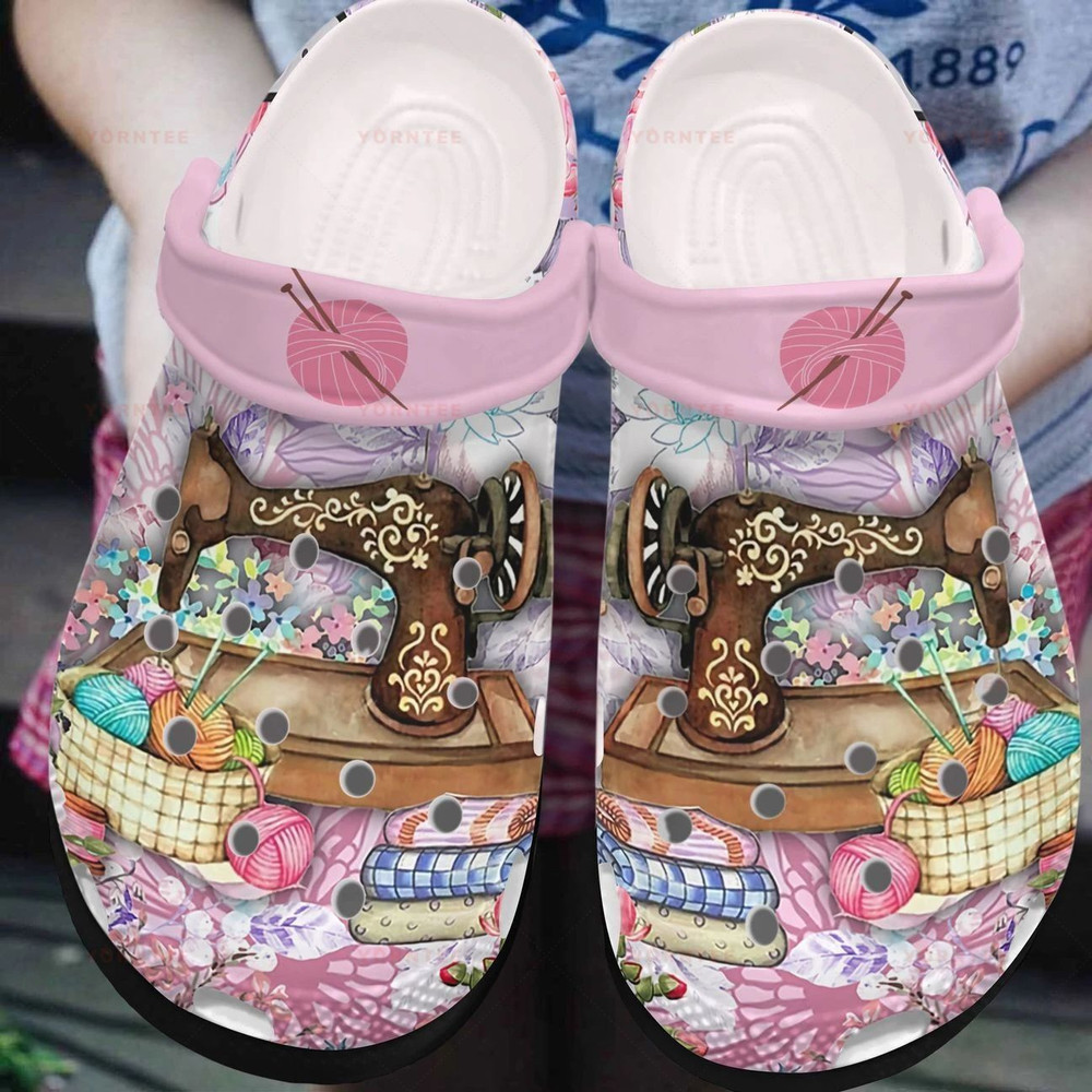 Floral Sewing Machine 2 Gift For Lover Rubber clog Crocs Shoes