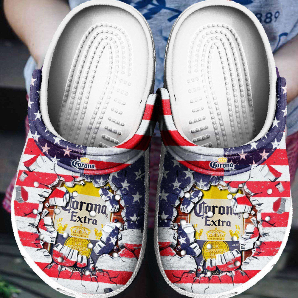 Drink Corona Extra American Flag Broken Brick clog Crocs Shoes