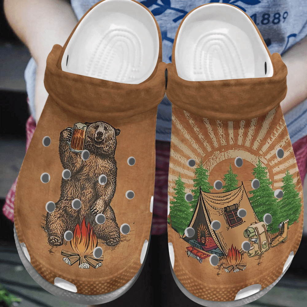 Bear Beer Camping Peace 4 Gift For Lover Rubber clog Crocs Shoes