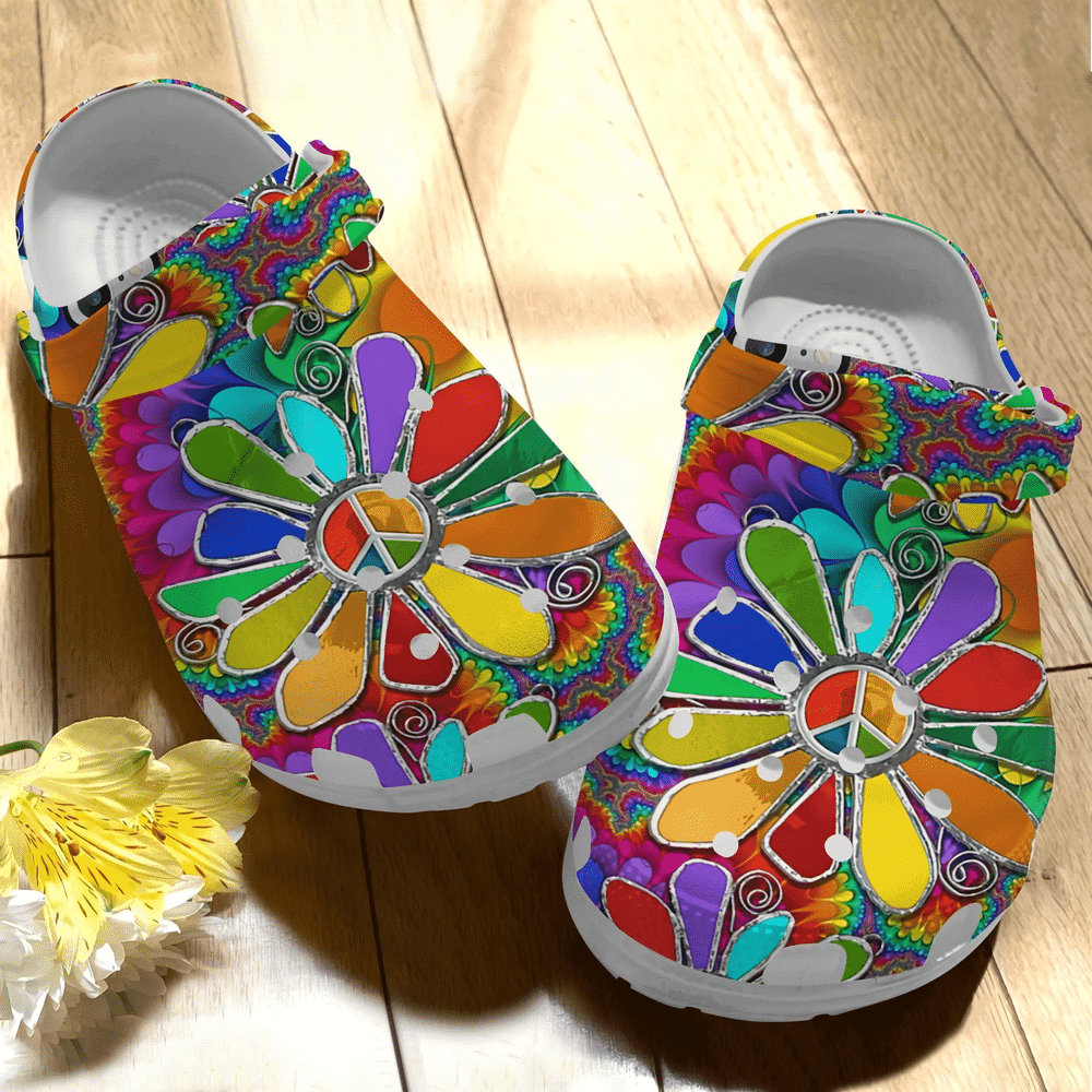 Hippie Flowery Colorful Gift For Lover Rubber clog Crocs Shoes