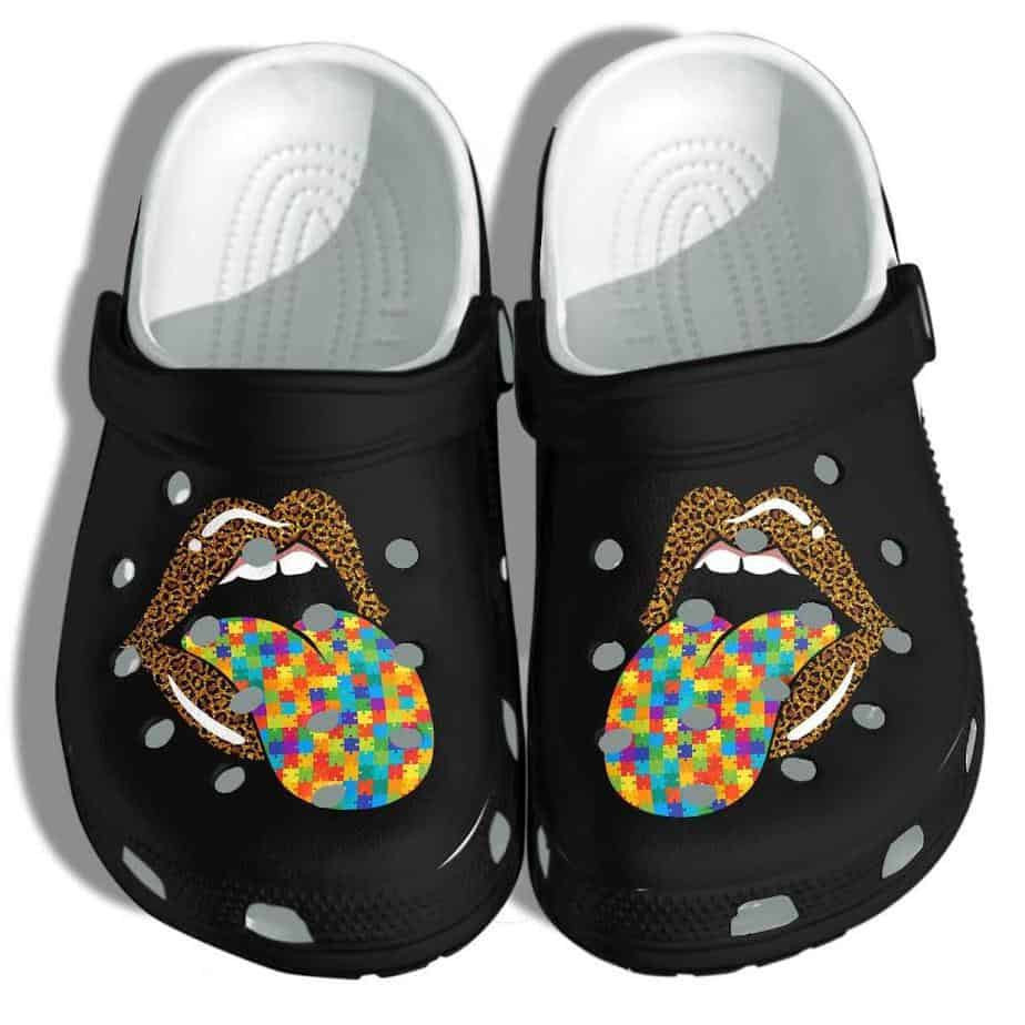 Lip Autism Awareness Merch Crocs Clog Shoes - Leopard Autism Puzzle Cute Crocs Clog Shoes Gifts For Woman Daughter