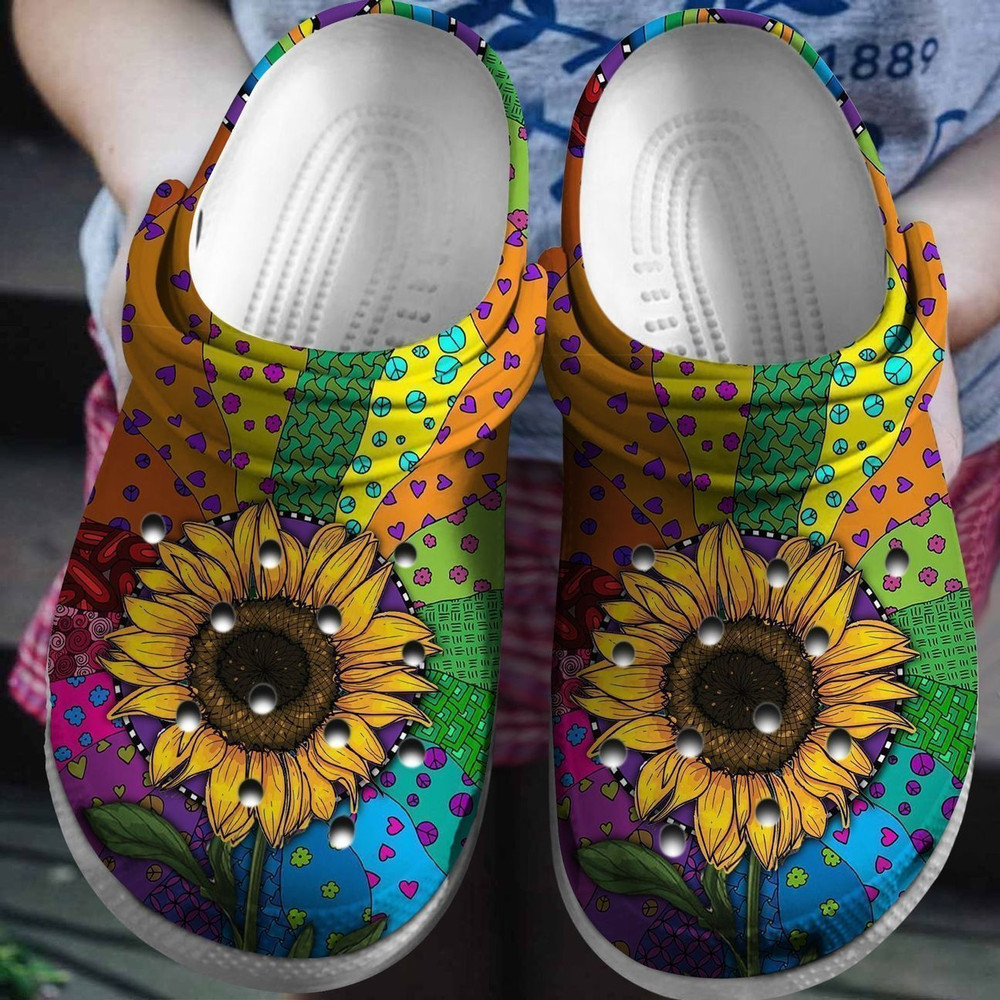 Hippie Sunflower Colorful Gift For Lover Rubber clog Crocs Shoes