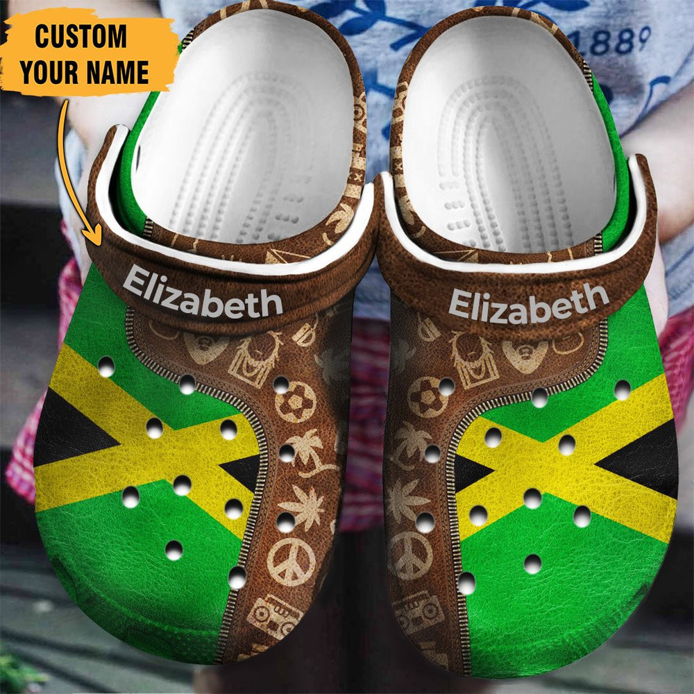 Jamaica Jamaican Flag And Symbols Zipper Gift For Fan Classic Water Rubber clog Crocs Shoes