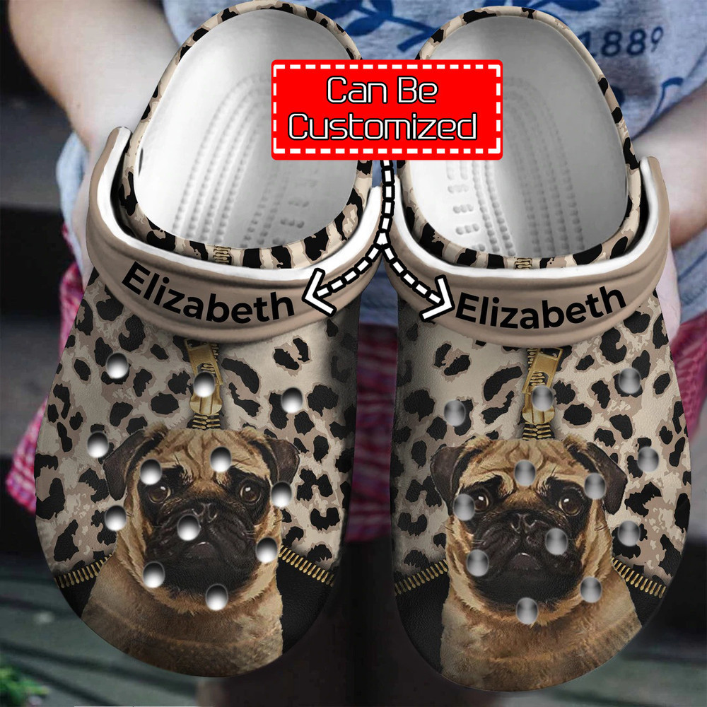 Dog - Personalized Pug Leopard Pattern Clog Crocs Shoes For Men And Women