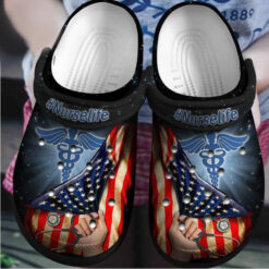 Nurse Caduceus Crocs Clog Shoes 4Th Of July - Nurse Life Custom Crocs Clog Shoes Independence Gift For Women Men