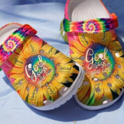 God Says Hippie Sunflowers Gift Hippie Girl Rubber clog Crocs Shoes