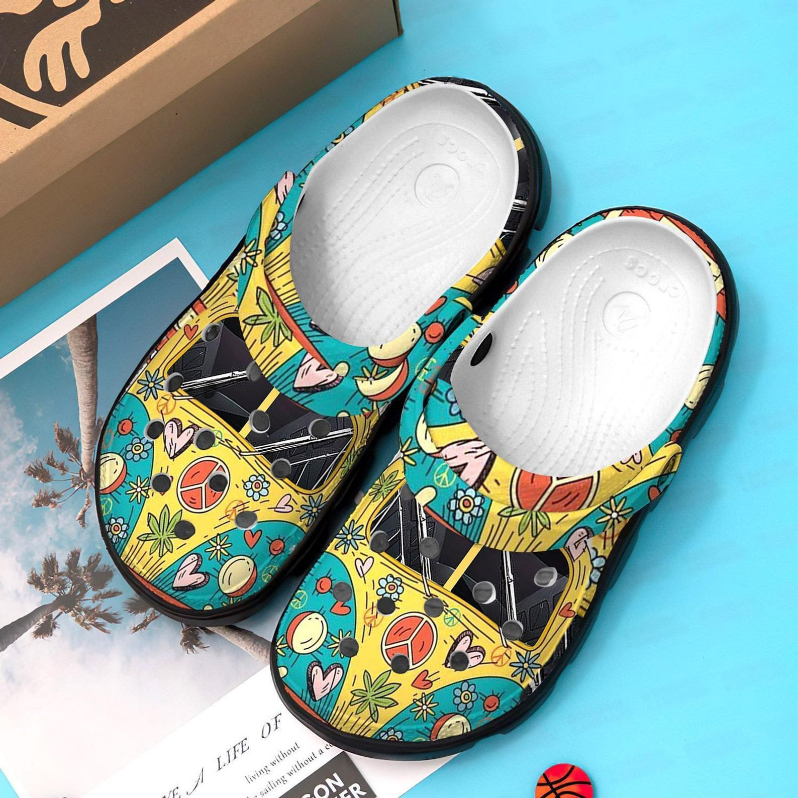 Hippie Car Crocs Shoes - Don Not Worry Be Happie Crocs Shoes Crocbland Clog Gifts For Boy Girl