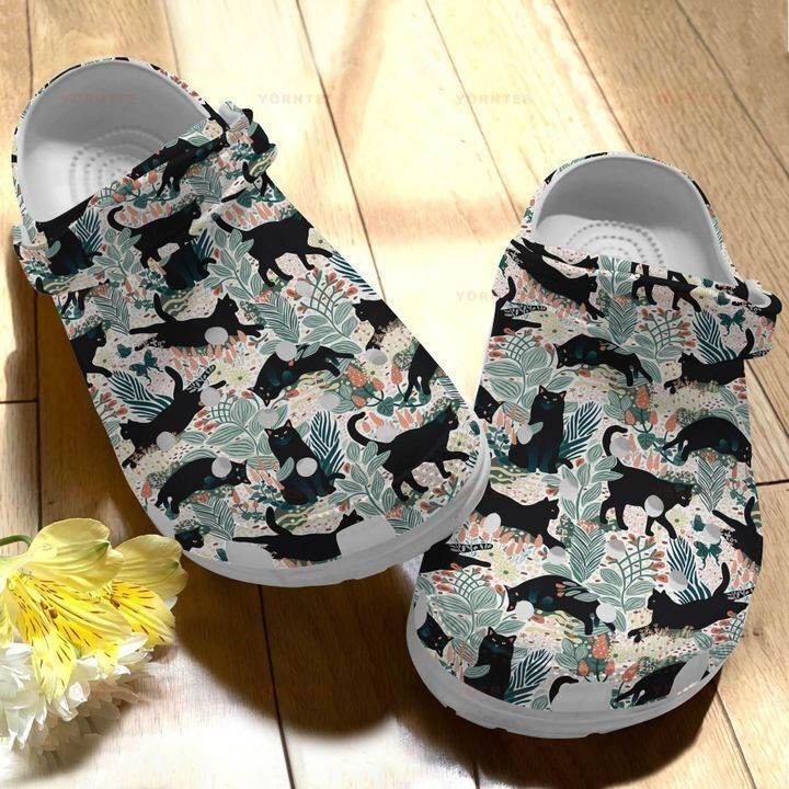 Black Cat Leaves Beautiful Gift For Lover Rubber clog Crocs Shoes