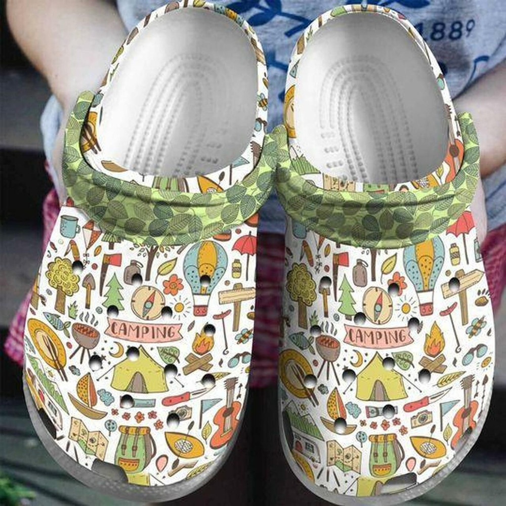 Colorful Camper Van Camping Camo 4 Personalized Gift For Lover Rubber clog Crocs Shoes