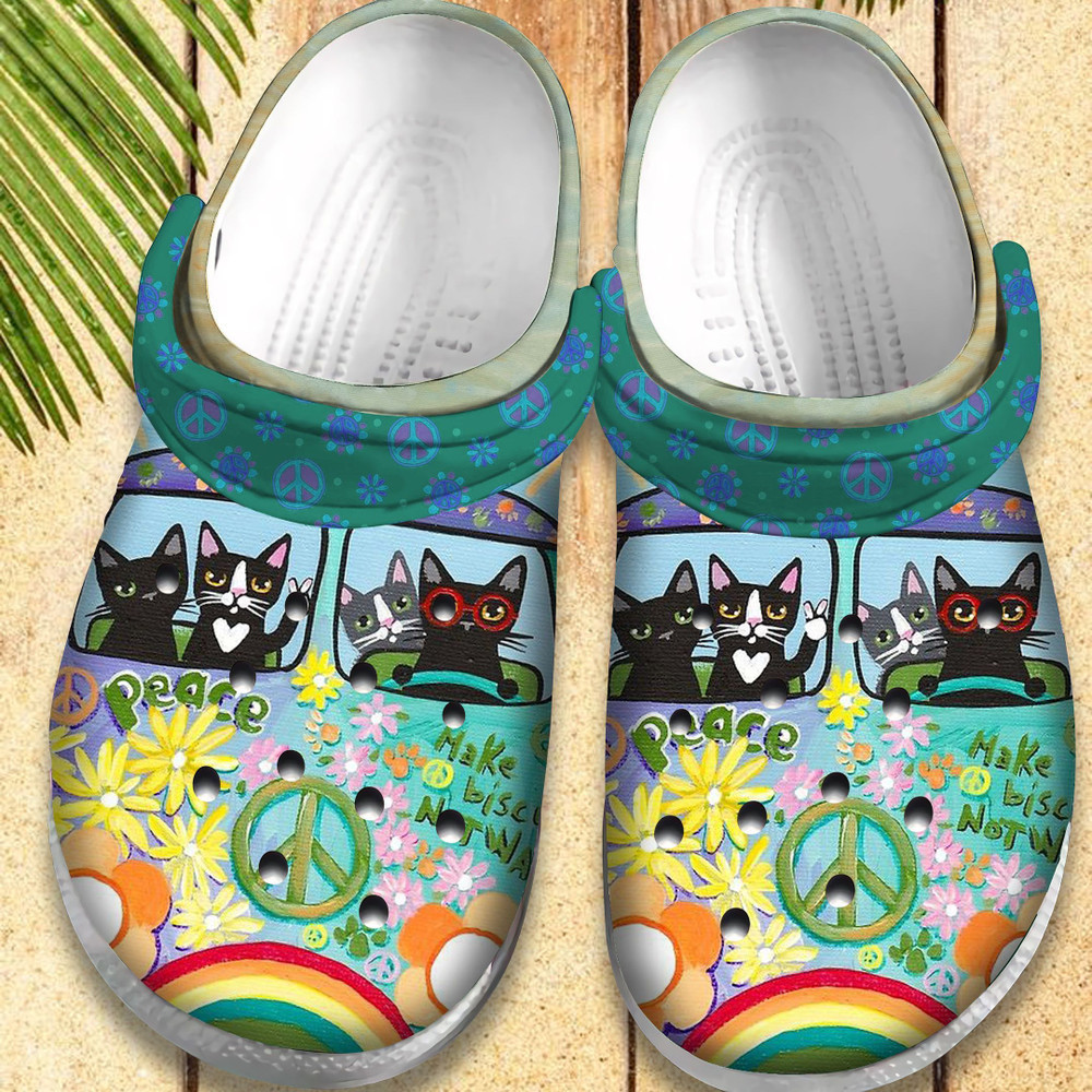 Hippie Cat Vans Bus Gift For Lover Rubber clog Crocs Shoes