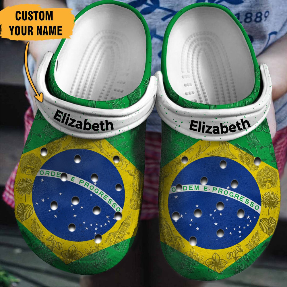 Brazil Flag Gift For Fan Classic Water Rubber clog Crocs Shoes