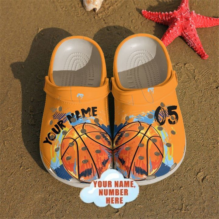 Basketball - Basketball Custom Name Number Orange Clog Crocs Shoes For Men And Women