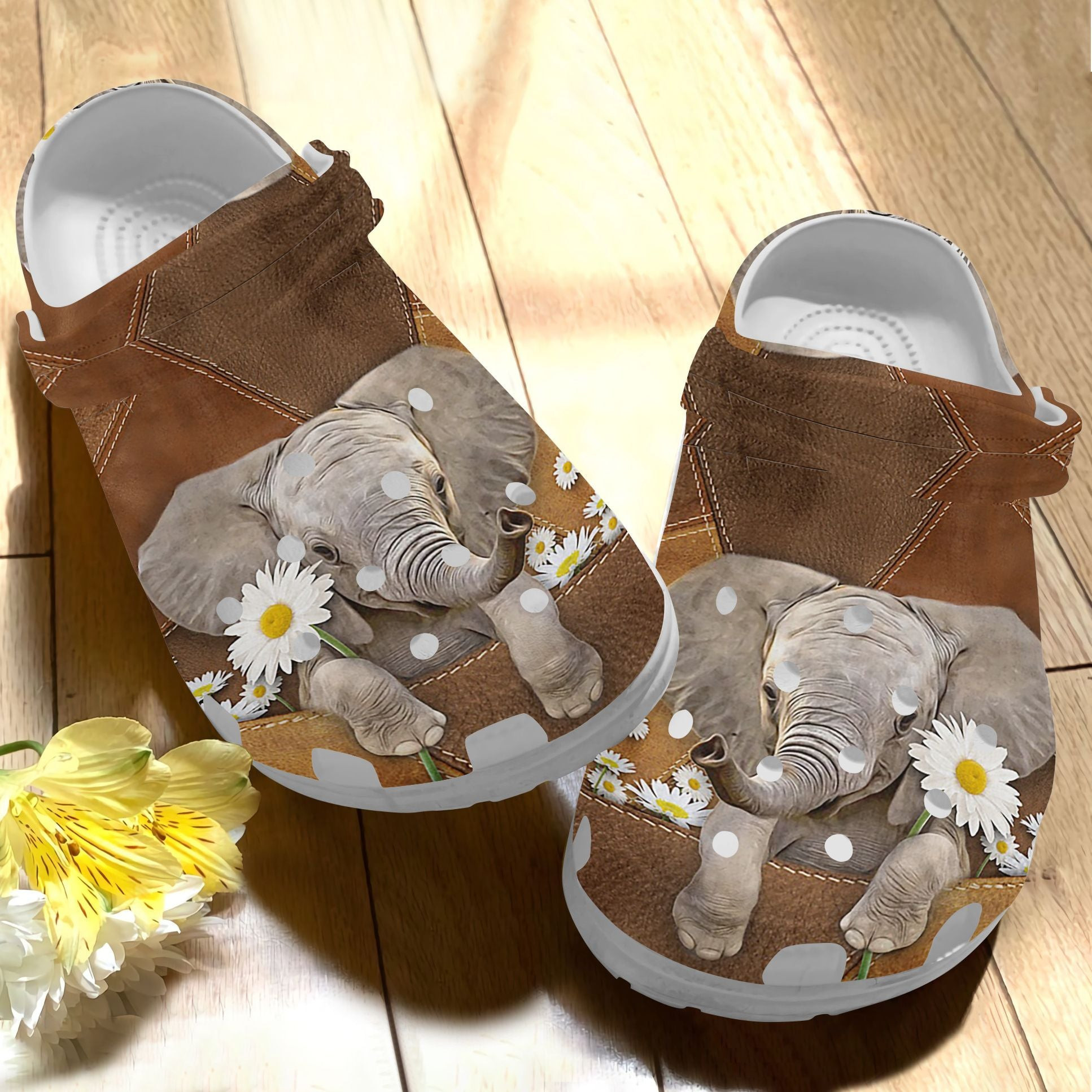 Cute Elephant With Daisy Crocs Shoes - Lovely Elephant Crocbland Clog Birthday Gift For Boy Girl Son Daughter