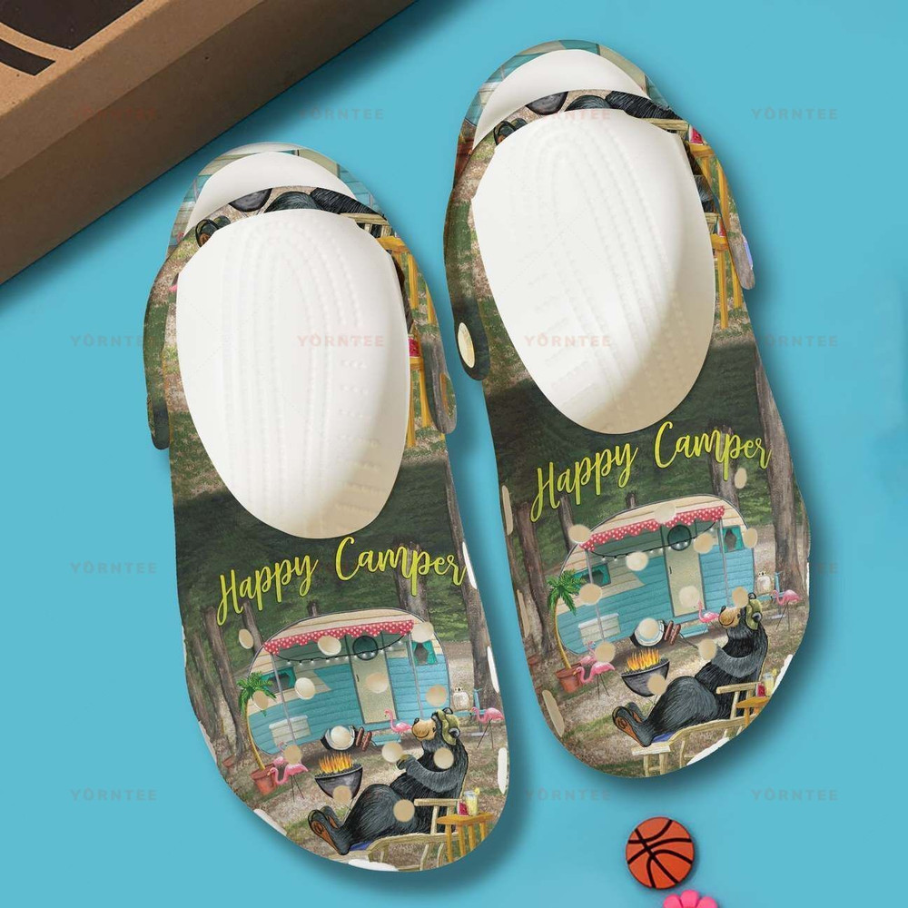 Happy Camper Bear 3 Gift For Lover Rubber clog Crocs Shoes