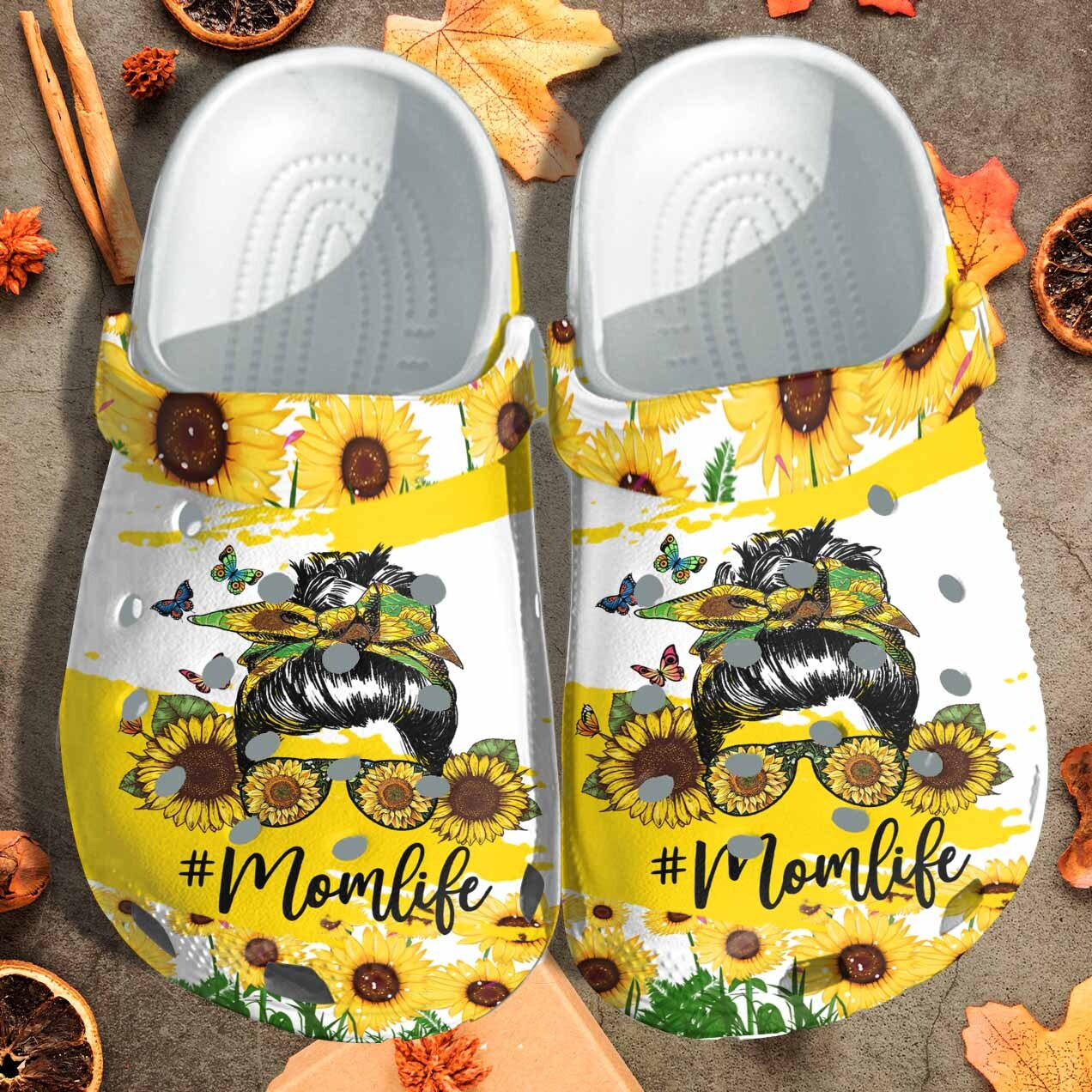 Mom Life Sunflower Crocs Clog Shoes Gift For Wife - Cool Mom Life Custom Crocs Clog Shoes Gift Mothers Day