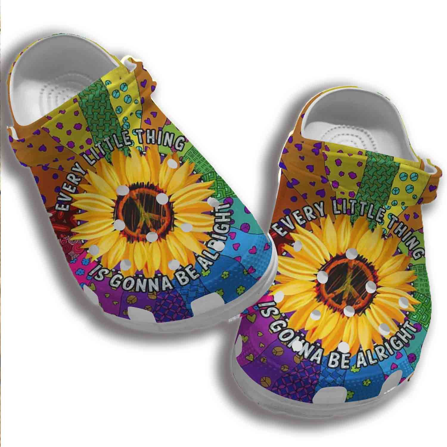 Colorful Heart Hippie Sunflower Crocs Clog Shoes Women - Gonna Be Alright Crocs Clog Shoes Gifts For Niece Daughter