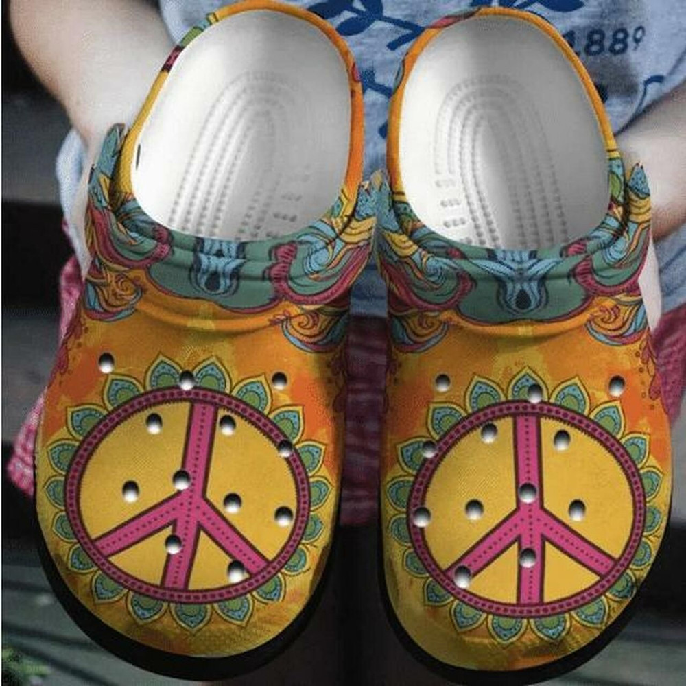 Hippie Peace Orange Theme Personalized Mandala Gift For Lover Rubber clog Crocs Shoes