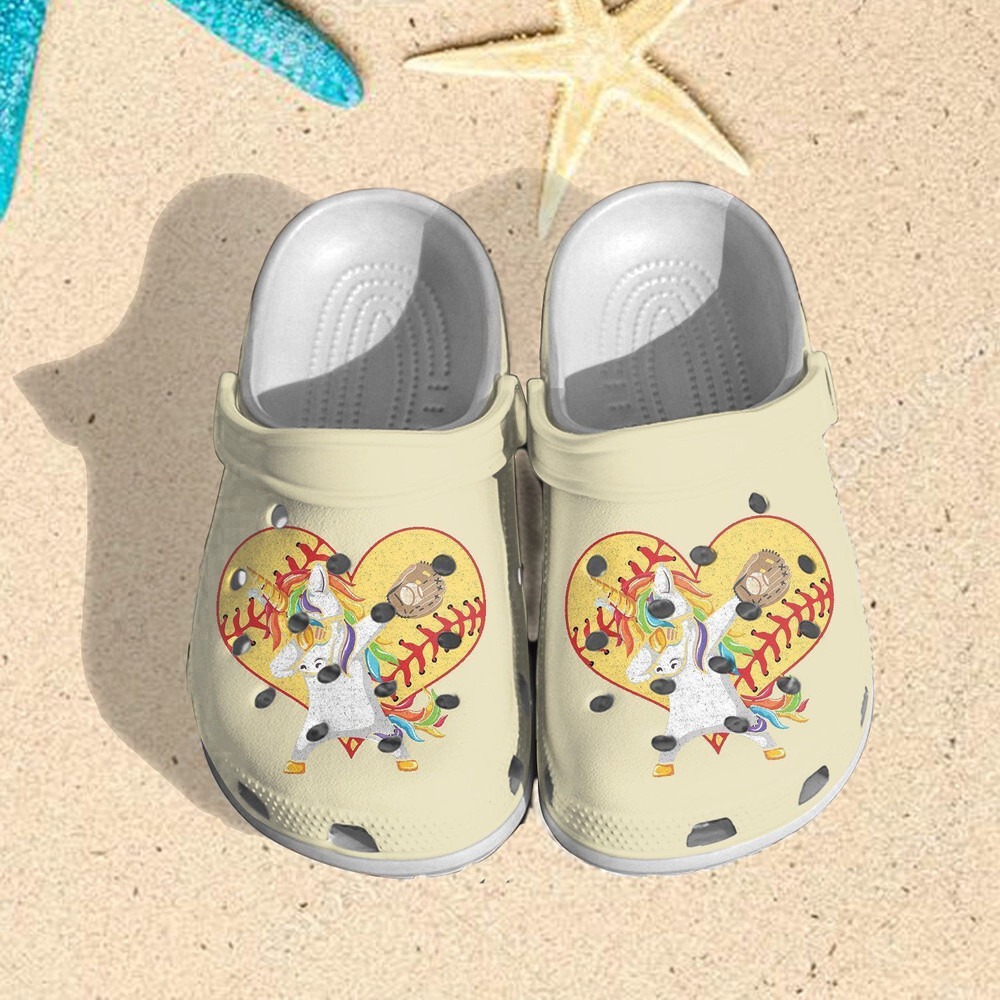 Love Unicorn Softball Rubber clog Crocs Shoes