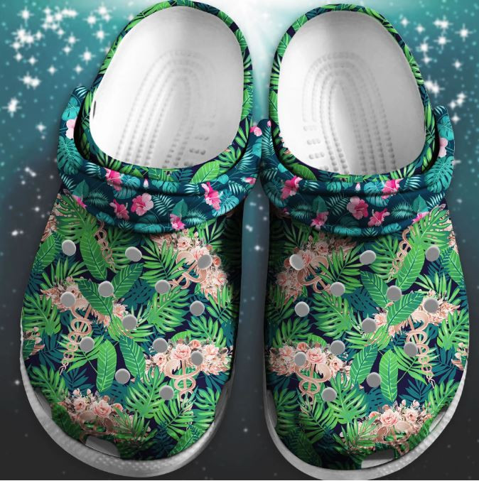 Flower Pattern Nurse Crocs Clog Shoes - Beautiful Jungle Custom Crocs Clog Shoes Gift For Men Women Boy Girl