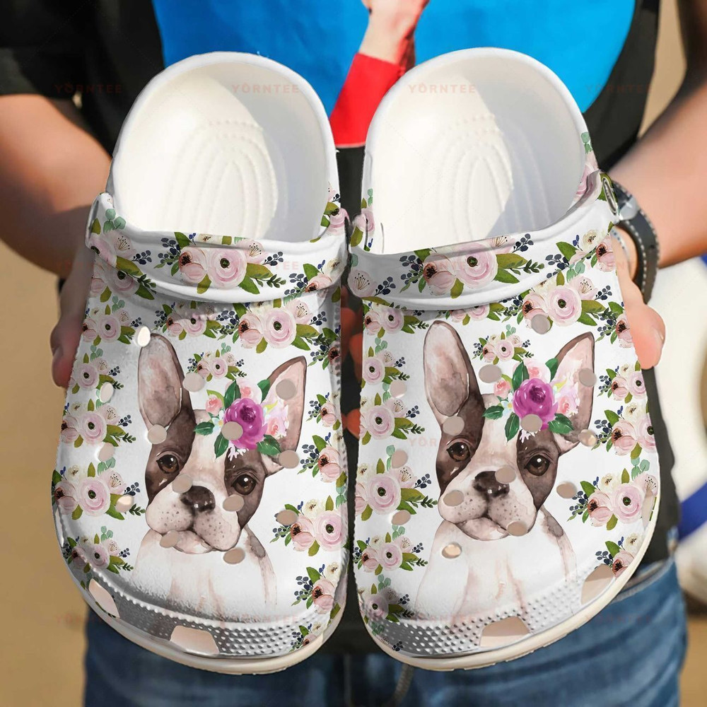 French Bulldog Sun Flower Gift For Lover Rubber clog Crocs Shoes