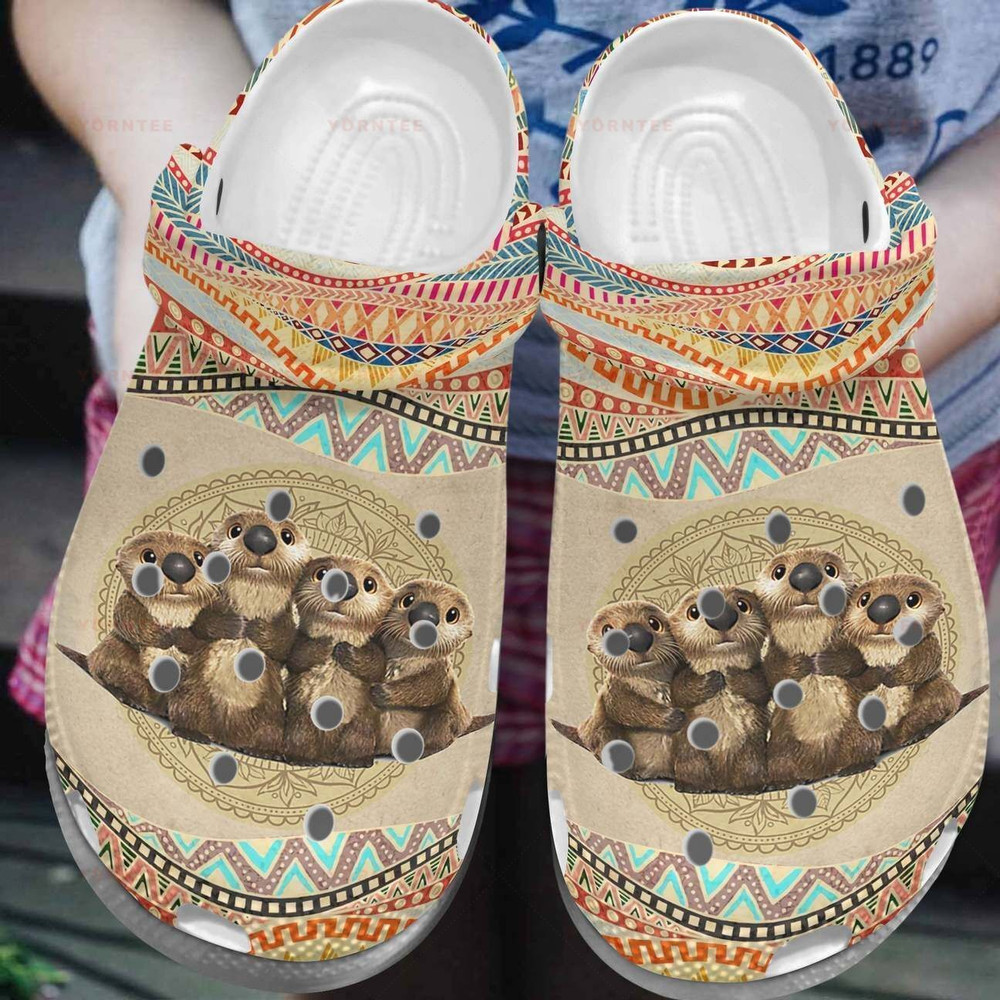 Cute Otter Family Mandala Gift For Lover Rubber clog Crocs Shoes