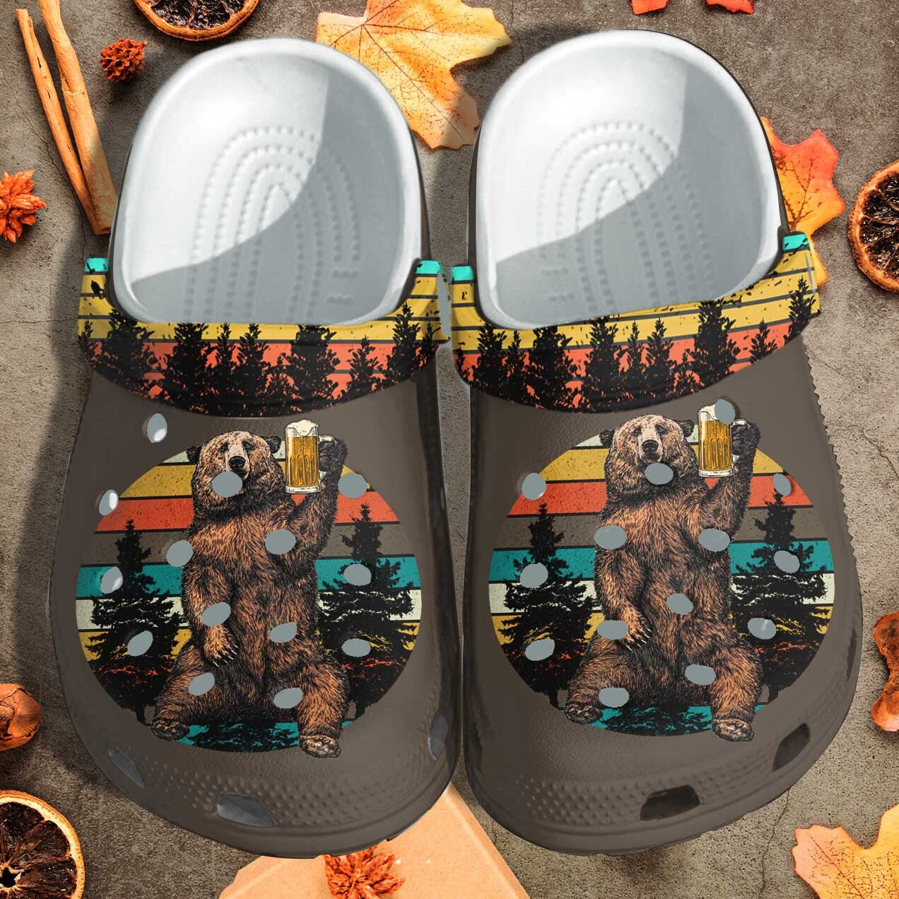 Bear Drinking Camping Crocs Clog Shoes Old Men - Funny Cute Custom Crocs Clog Shoes Gifts For Men Fathers Day