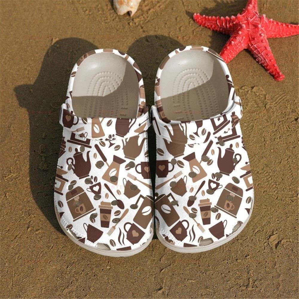 Brown Coffee Pattern Gift For Lover Rubber clog Crocs Shoes