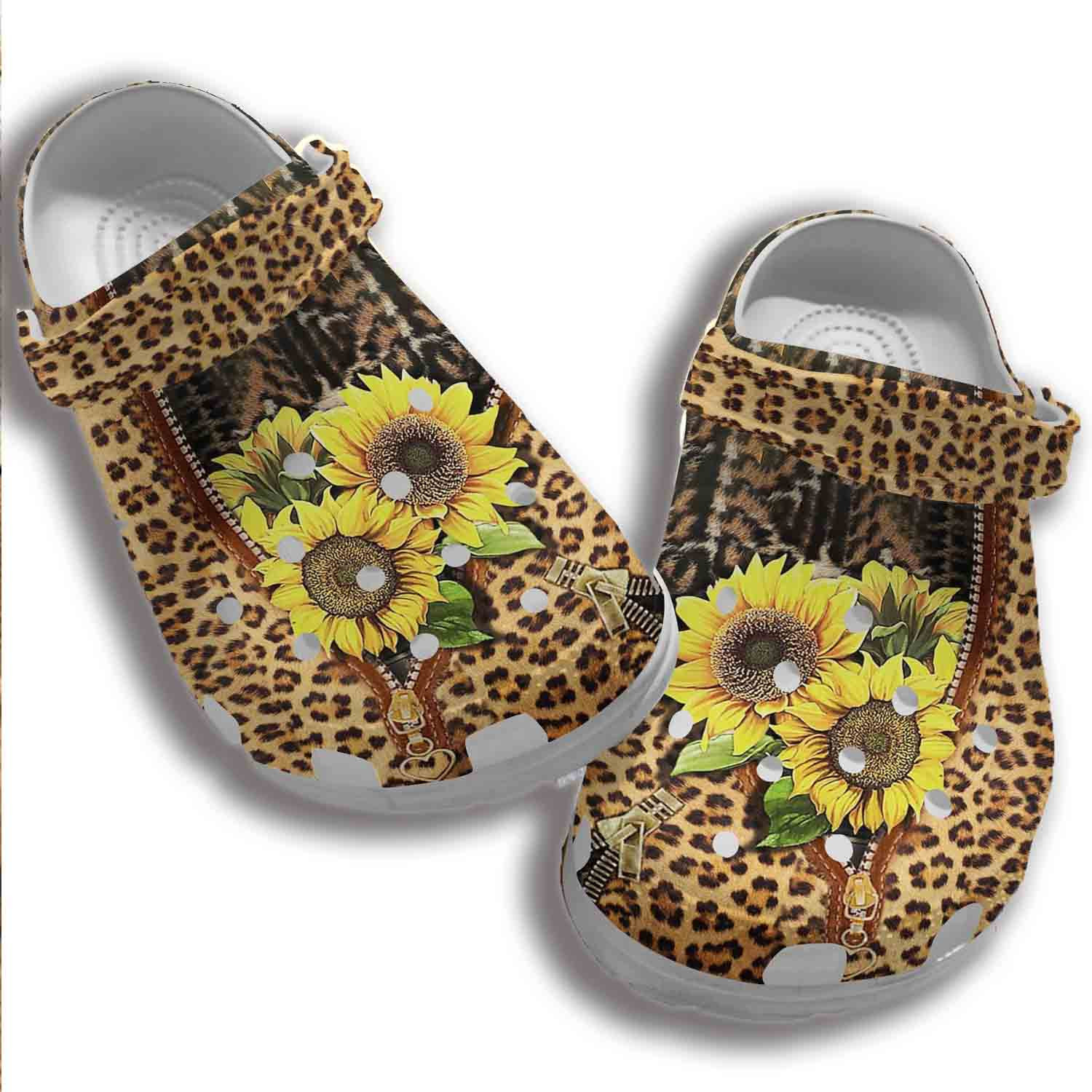 Animal Skin Sunflower Crocs Clog Shoes Women - Cheetah Sunflower Crocs Clog Shoes Custom Shoe Gifts For Mother Day