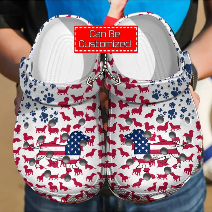 Animal Print - Dachshunds American Flag Clog Crocs Shoes For Men And Women