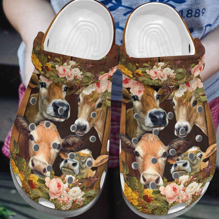 Cows With Flowers Crocs Classic Clogs Shoes