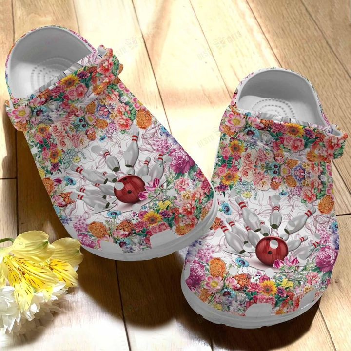 Bowling White Sole Floral Bowling Crocs Classic Clogs Shoes