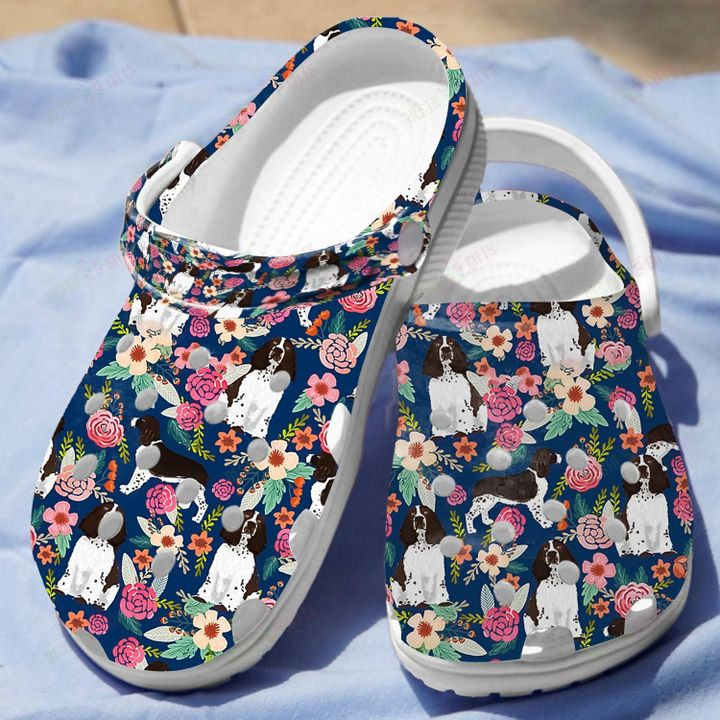 Floral English Springer Spaniel Crocs Classic Clogs Shoes