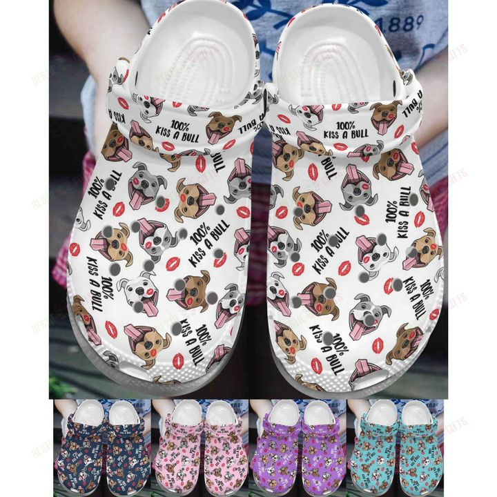 Pitbull White Sole Kiss A Bull Crocs Classic Clogs Shoes PANCR0495