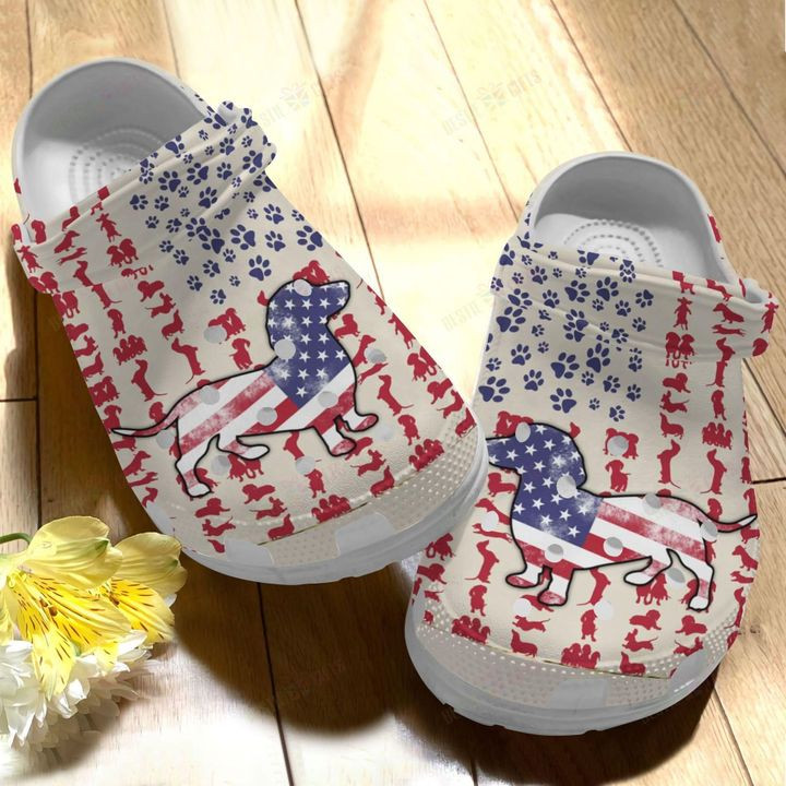 Dachshund White Sole American Flag Dachshund Crocs Classic Clogs Shoes