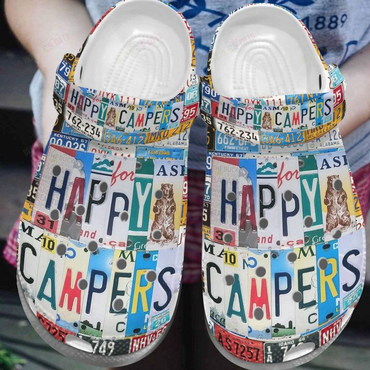 Camping White Sole Happy Campers Crocs Classic Clogs Shoes