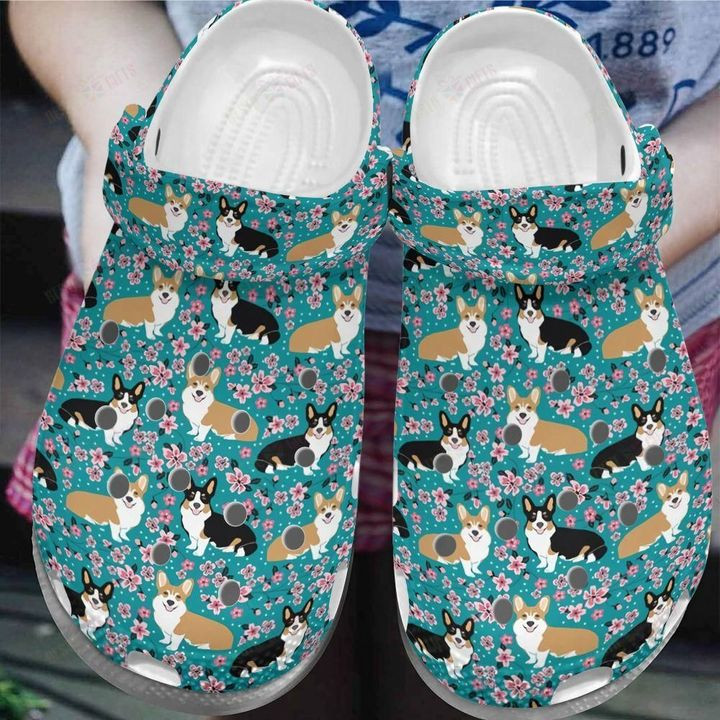 Corgi White Sole Corgi Blossoms Crocs Classic Clogs Shoes