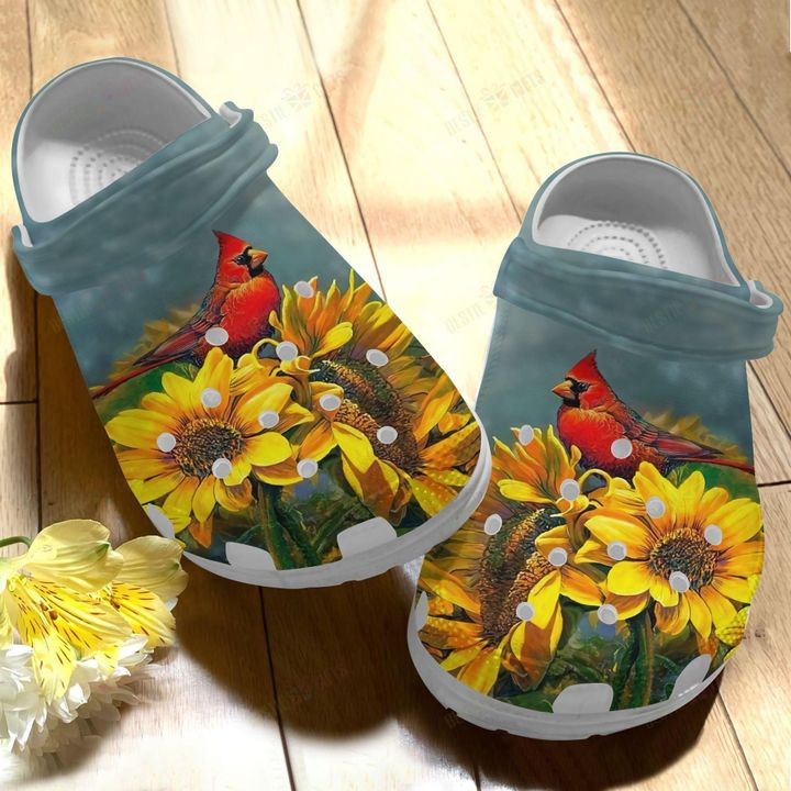 Cardinal White Sole Cardinal And Sunflowers Crocs Classic Clogs Shoes