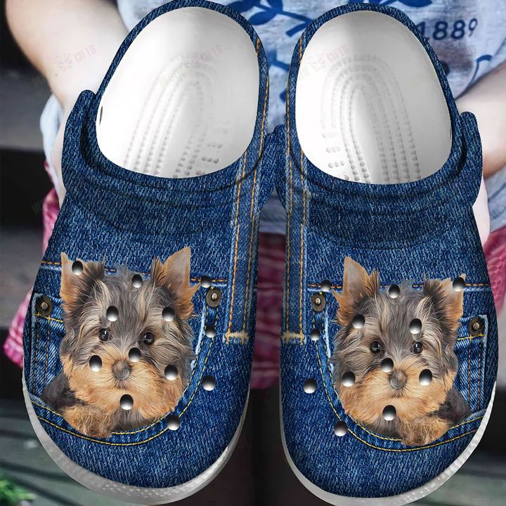 Yorkshire White Sole Yorkie In Jeans Pocket Crocs Classic Clogs Shoes PANCR0616