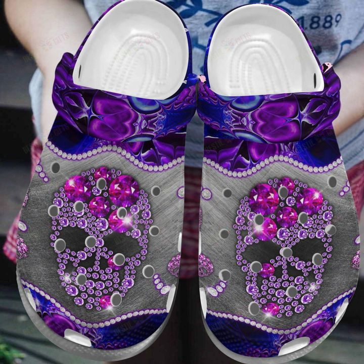 Skull White Sole Purple Skull Crocs Classic Clogs Shoes