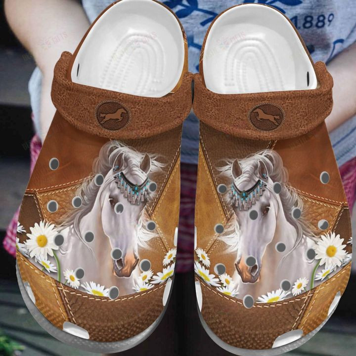 Horse White Sole Daisy Horse Crocs Classic Clogs Shoes