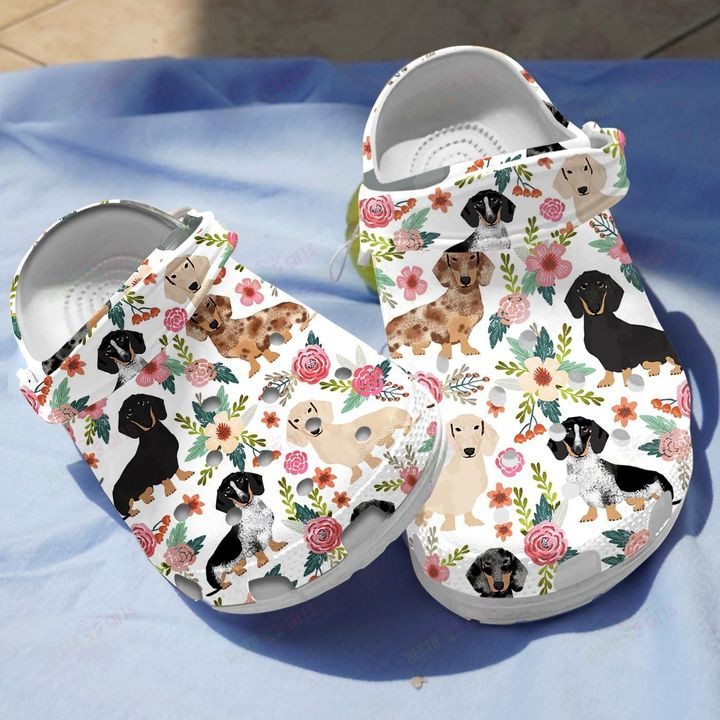 Floral Dachshund Crocs Classic Clogs Shoes