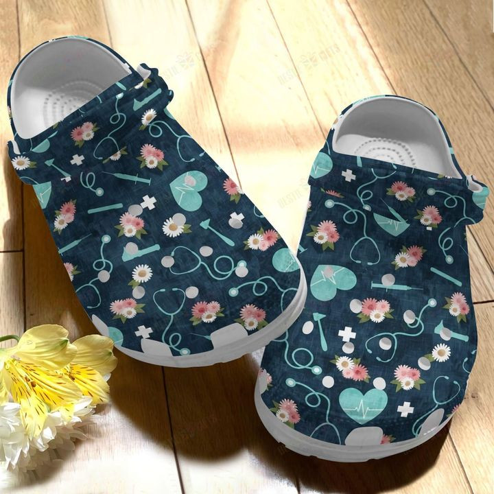 Nurse White Sole Nurse Pattern Crocs Classic Clogs Shoes