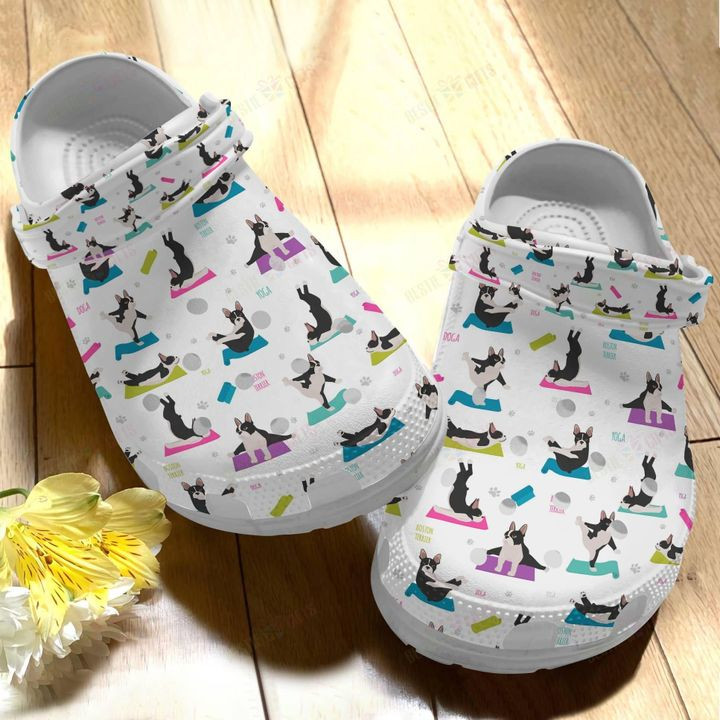 Boston Terrier White Sole White Pattern Crocs Classic Clogs Shoes