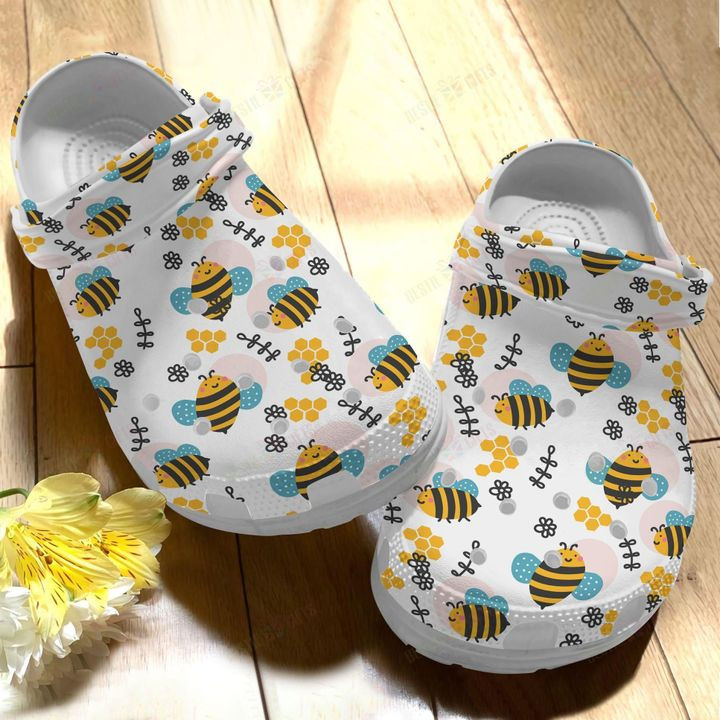 Bee White Sole Bee Pattern Crocs Classic Clogs Shoes PANCR0498