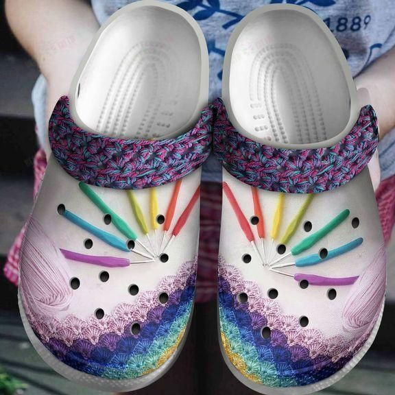 Yarn White Sole Colorful Yarn Crocs Classic Clogs Shoes