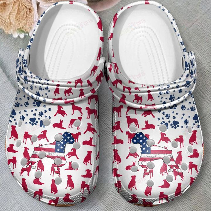 Boxer Dog American Flag Crocs Classic Clogs Shoes PANCR0339