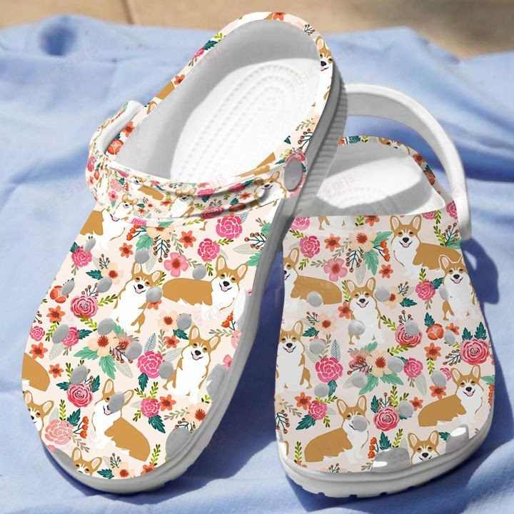 Floral Corgi Crocs Classic Clogs Shoes