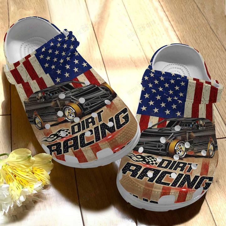 Racing White Sole Dirt Racing Flag Crocs Classic Clogs Shoes