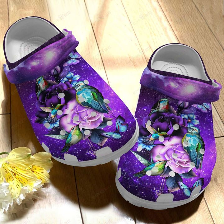 Hummingbird White Sole Purple Background Crocs Classic Clogs Shoes